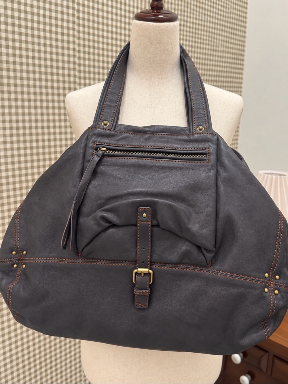 Buddha Lux Shoulder Bag – Black/Charcoal Grey with Gold Hardware
